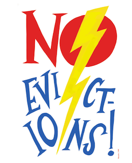 No evictions graphic with lightning bolt.