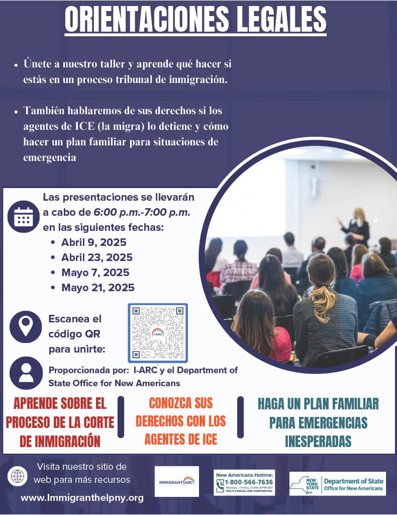 Flyer for May 2025 legal orientation