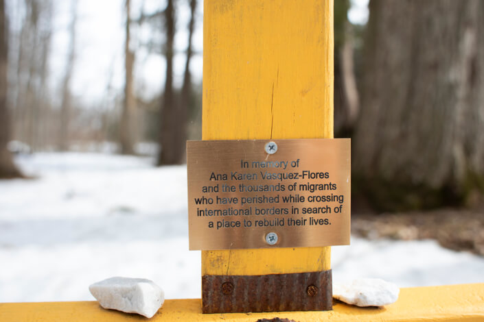 Cross on the U.S.-Canada border memorializing Ana Karen Vasquez-Flores.