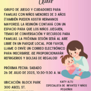 Spanish language flyer for July 26 bilingual play group.