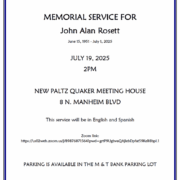 Announcement, John Rossett Memorial Service