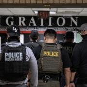 ICE agents in the halls of 26 Federal Plaza, NYC, June 2025.